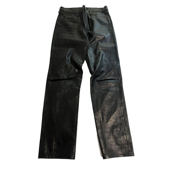 DENIM FORUM The Yoko High Rise Slim Jeans in Black Leather - Picture 1 of 4